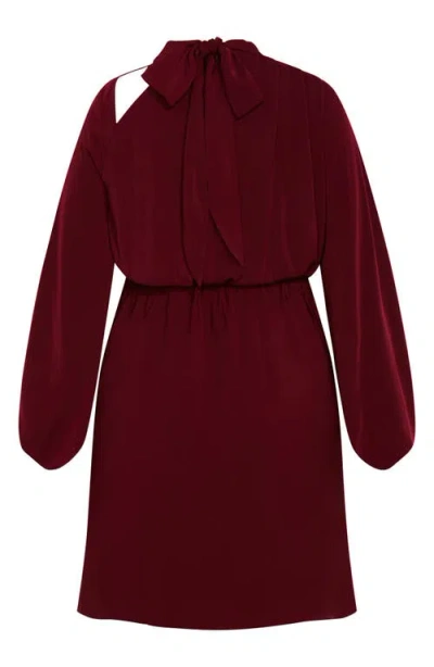 City Chic Jaylee Shoulder Cutout Long Sleeve Dress In Red