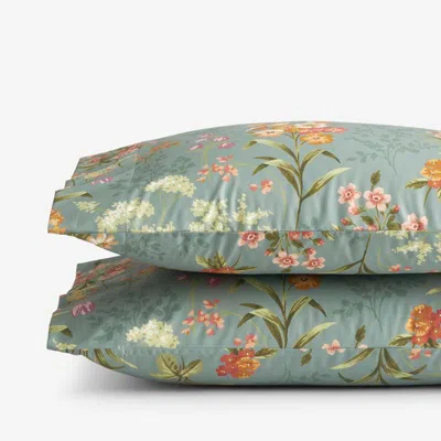 The Company Store Blooming Elegance Premium Smooth Wrinkle-free Sateen Pillowcase Set In Blue