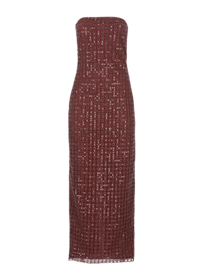 Rotate Birger Christensen Bordeaux Evening Dress With All-over Paillettes In Brown