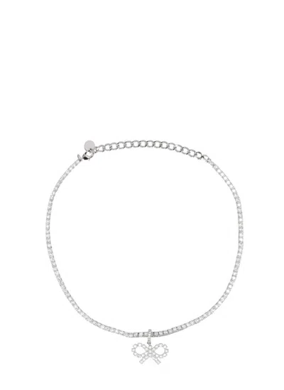 Self-portrait Crystal Bow Tennis Necklace In Gray