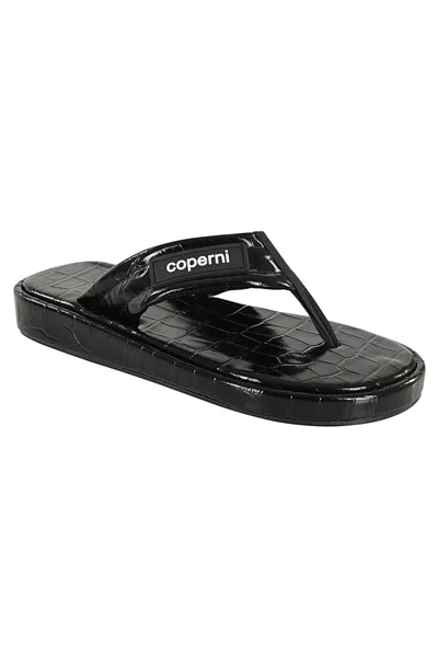 Coperni Black Croco-embossed Slides In Black