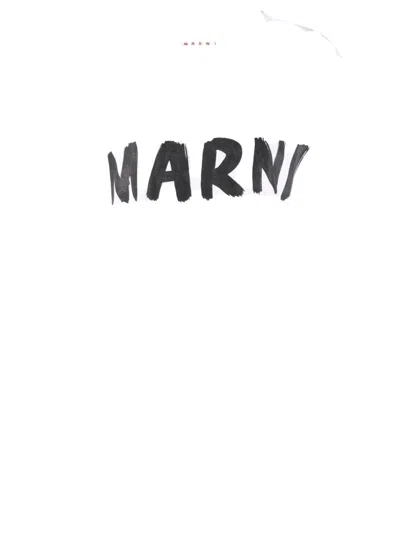 Marni Oversized White T-shirt With Brushstroke Lettering In White