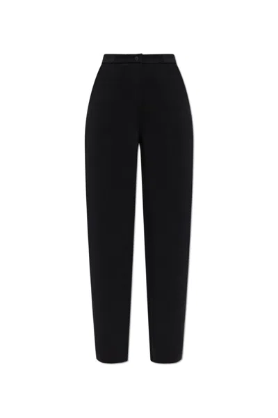 Emporio Armani High-waisted Pants With Embossed Logo Detail In Black