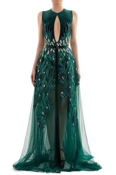 Saiid Kobeisy Velvet Embroidered Dress In Green