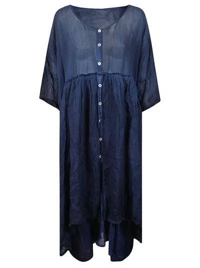 Gilda Midani Indigo Blue Linen Dress In Black