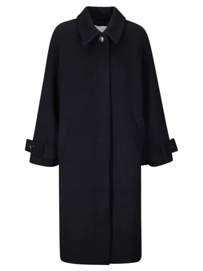 Samsoe & Samsoe Single-breasted Wool Blend Coat In Blue