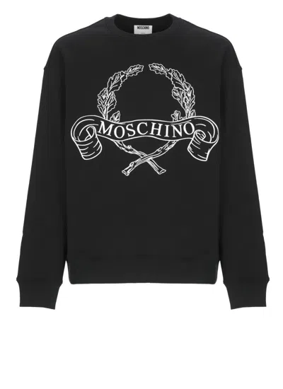 Moschino Couture Sweatshirt With Laurel Crown Logo Embroidery In Black