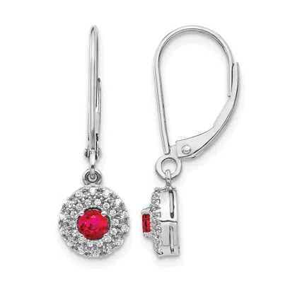 Diamond2deal 14k White Gold Lab Grown Diamond And Created Ruby Drop Dangle Earrings In Metallic
