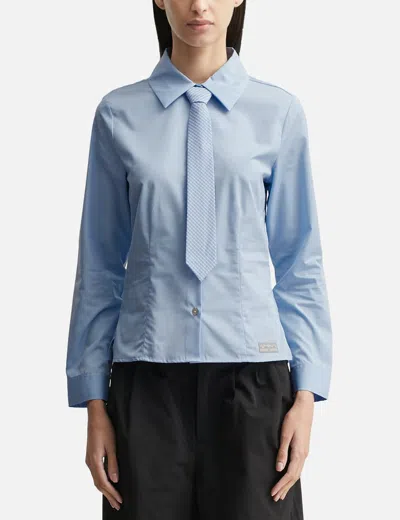 Sandy Liang Levi Button-up Shirt With Removable Tie In Blue