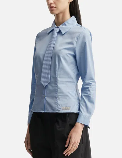 Sandy Liang Levi Button-up Shirt With Removable Tie In Blue