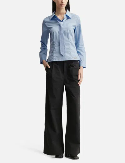 Sandy Liang Levi Button-up Shirt With Removable Tie In Blue