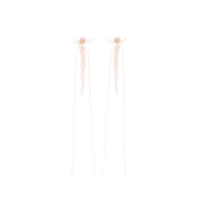 Simone Rocha Slim Bow Ribbon Drip Earrings - Crystal - Pink In Pink