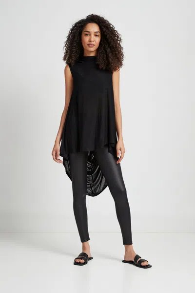 Marcella Ines Drape Sleeveless High-low Tunic Top In Black