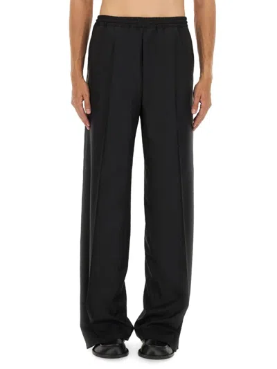 Moschino Relaxed Fit Wide Leg Wool Pants In Black