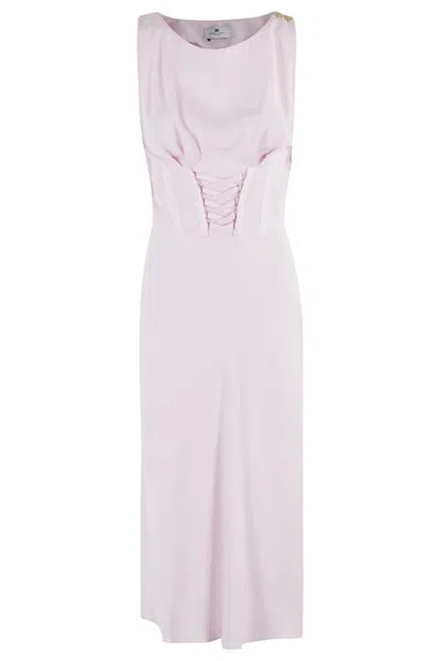 Elisabetta Franchi Sleeveless Midi Dress With Corset Effect In Pink