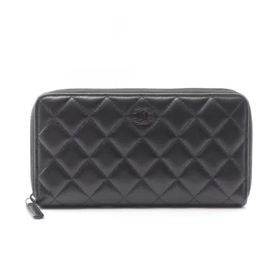 Pre-owned Chanel Leather Long Wallet (bi-fold) () In Black