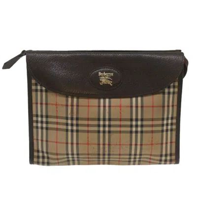 Pre-owned Burberry Nova Check Beige Canvas Clutch Bag ()