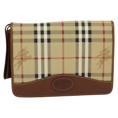 Pre-owned Burberry Nova Check Beige Canvas Clutch Bag ()