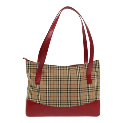 Pre-owned Burberry Nova Check Red Canvas Tote Bag ()
