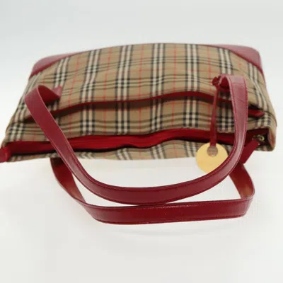 Pre-owned Burberry Nova Check Red Canvas Tote Bag ()