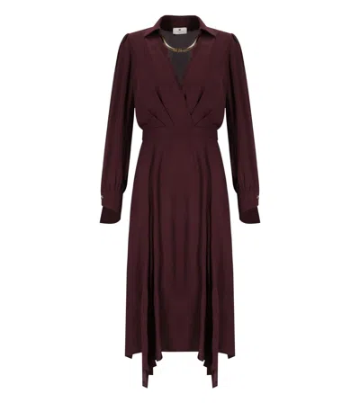 Elisabetta Franchi Bordeaux Midi Dress With Deep V-neck In Red