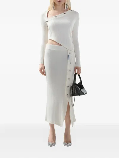 Gcds Long-sleeved Ribbed Top With Snap Buttons In Neutral