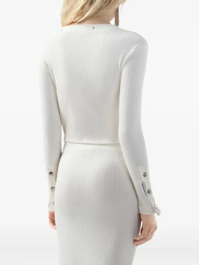 Gcds Long-sleeved Ribbed Top With Snap Buttons In Neutral