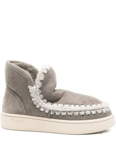 Mou Braided-trim Suede Boots In Gray