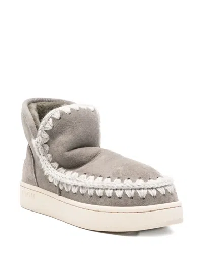 Mou Braided-trim Suede Boots In Gray