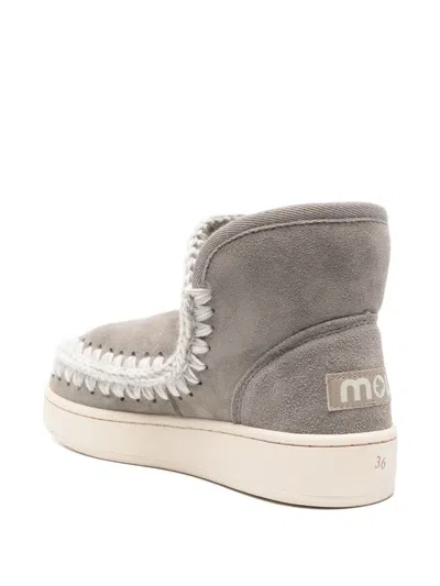 Mou Braided-trim Suede Boots In Gray