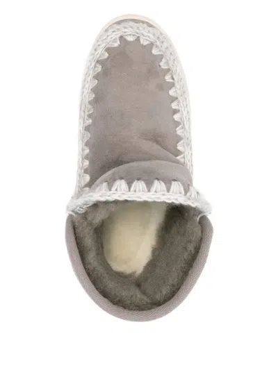 Mou Braided-trim Suede Boots In Gray