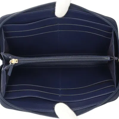 Pre-owned Chanel Boy  Navy Leather Long Bill Wallet (bi-fold) () In Blue
