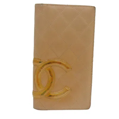 Pre-owned Chanel Cambon Beige Leather Wallet  () In Sand