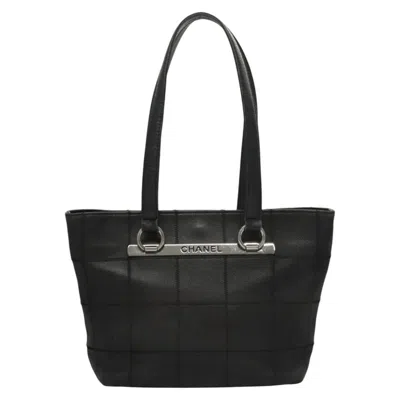 Pre-owned Chanel Chocolate Bar Black Leather Tote Bag ()