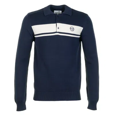 Sergio Tacchini Damarindo Long Sleeve Knitted Polo Shirt Maritime Blue Gardenia In Blue