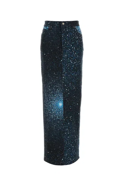 Giuseppe Di Morabito High Waist Denim Skirt With Glitter Finish In Multi