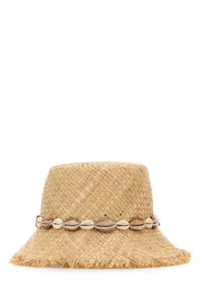 Alanui Frayed Edge Straw Bucket Hat With Shells In Neutral