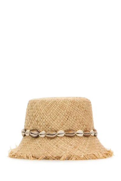 Alanui Frayed Edge Straw Bucket Hat With Shells In Neutral