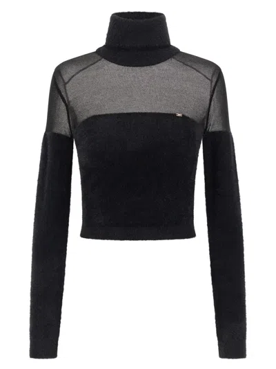 Elisabetta Franchi Brushed Insert Turtleneck Sweater Sweaters And Cardigans Black In Black