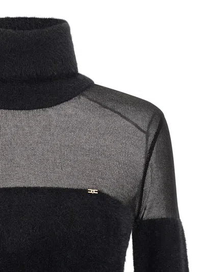 Elisabetta Franchi Brushed Insert Turtleneck Sweater Sweaters And Cardigans Black In Black