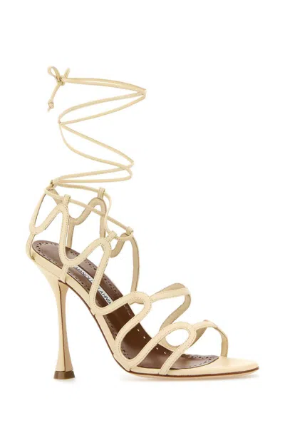 Manolo Blahnik Strappy Ankle Wrap Open Toe Sandals In Neutral