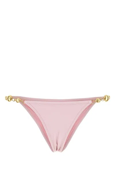 Reina Olga Low-rise Stretch Nylon Bikini Bottom With Gold-tone Accents In Pink