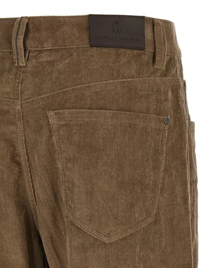 Brunello Cucinelli Straight Leg Corduroy Trousers Featuring Pockets In Brown