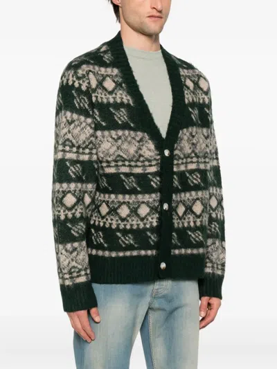 Daily Paper Patterned-intarsia Cardigan In Green