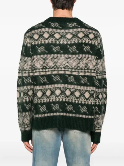 Daily Paper Patterned-intarsia Cardigan In Green