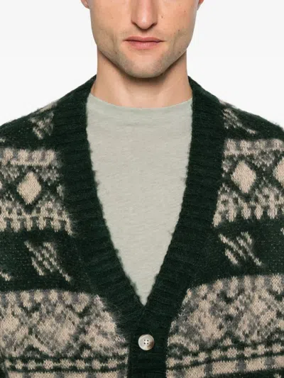 Daily Paper Patterned-intarsia Cardigan In Green