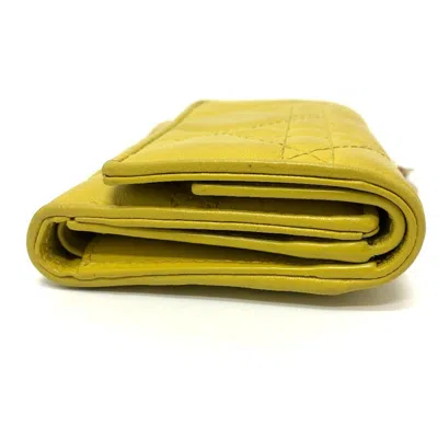 Pre-owned Dior Christian  Lady  Yellow Leather Wallet (tri-fold) ()