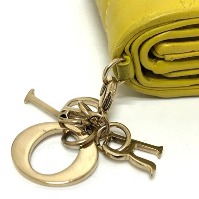 Pre-owned Dior Christian  Lady  Yellow Leather Wallet (tri-fold) ()