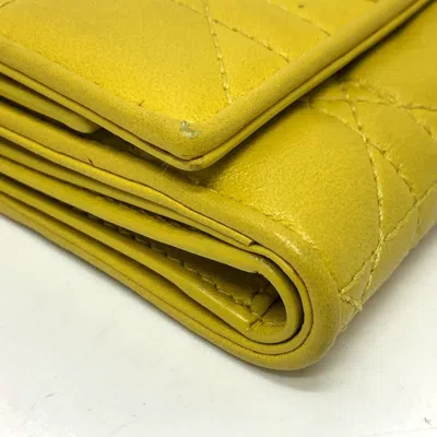 Pre-owned Dior Christian  Lady  Yellow Leather Wallet (tri-fold) ()