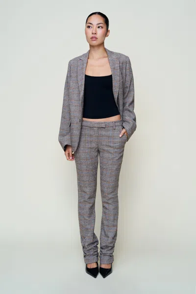 Danielle Guizio Ny Cora Ruched Hem Tartan Pant In Gray